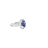 18K WHITE GOLD 2.00ct TANZANITE AA AND 1.00ct F VS2 ROUND DIAMOND PAVE RING